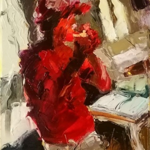 Autoritratto in rosso con toscanello | Mario Ferrante